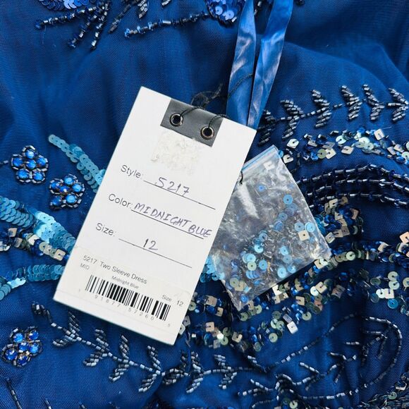 Mac Duggal Long Sleeve Embellished Illusion Evening Gown 12 Maxi Dress 5217 New - Picture 4 of 9